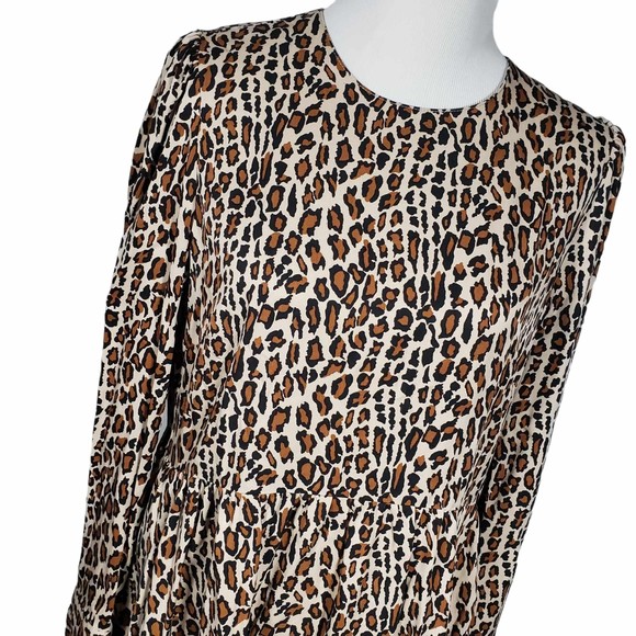 ZARA Woman size Large Animal Print Long Sleeve Mini Dress w/ Pockets - Picture 2 of 9
